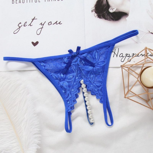 Трусики кружевные с доступом и бусами "Munisa Panties Blue"