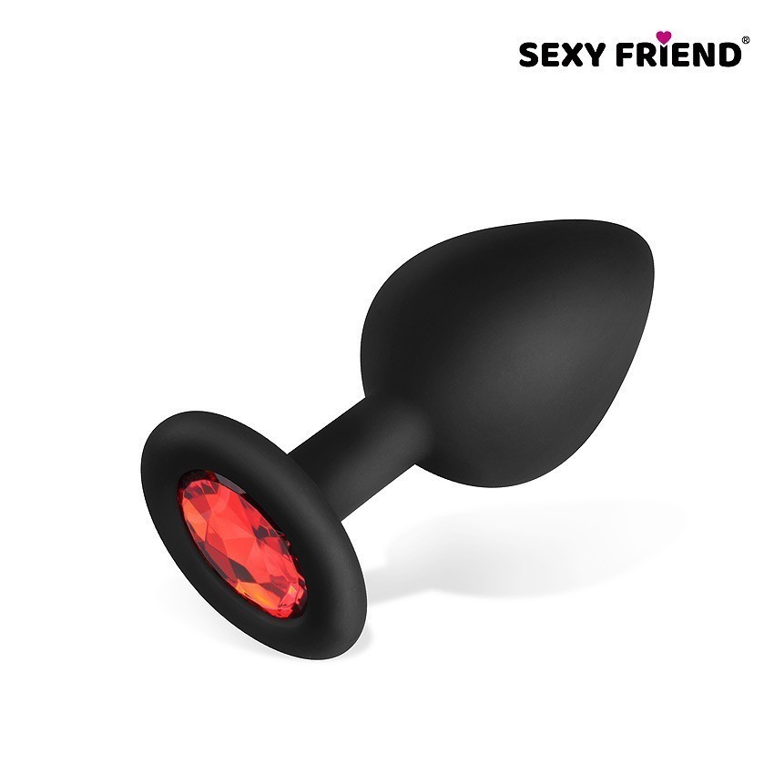 Втулка анальная, чёрная, цвет кристалла красный, силикон