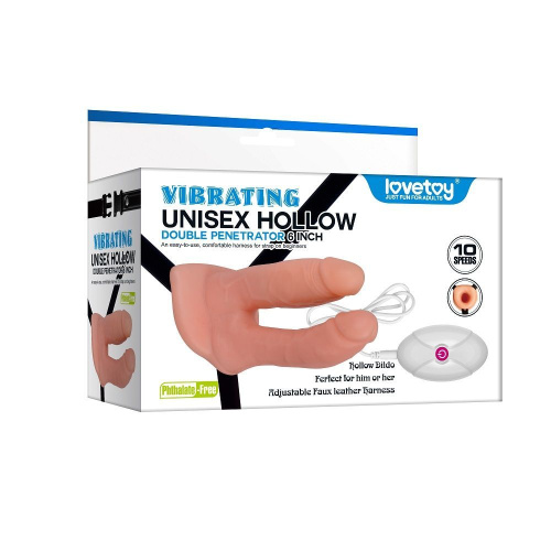 Поясной страпон двойной Vibrating Unisex Hollow Penetrator 6. Полый для вагинального проникновения и плотный для анального.