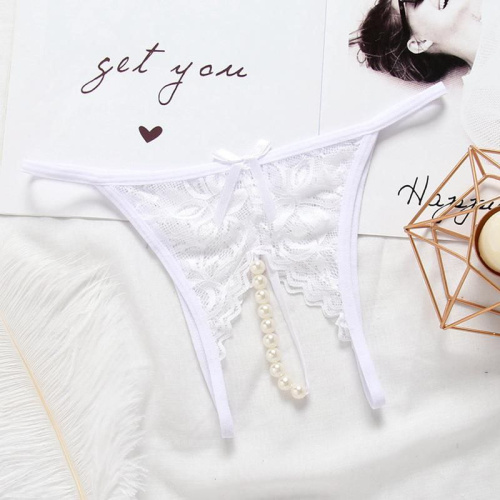 Трусики кружевные с доступом и бусами "Munisa Panties White"
