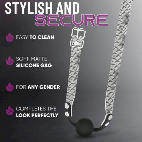 Кляп «Snake-print leather silicone mouth Gag» серый