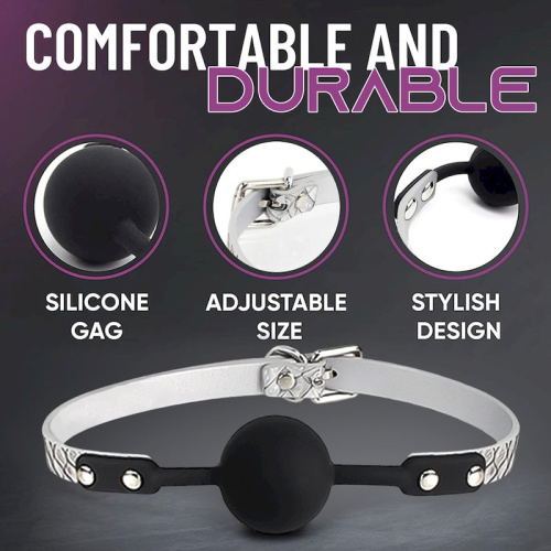 Кляп «Snake-print leather silicone mouth Gag» серый