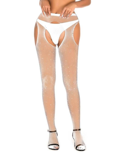 Колготки ажурные с доступом белые с блёстками